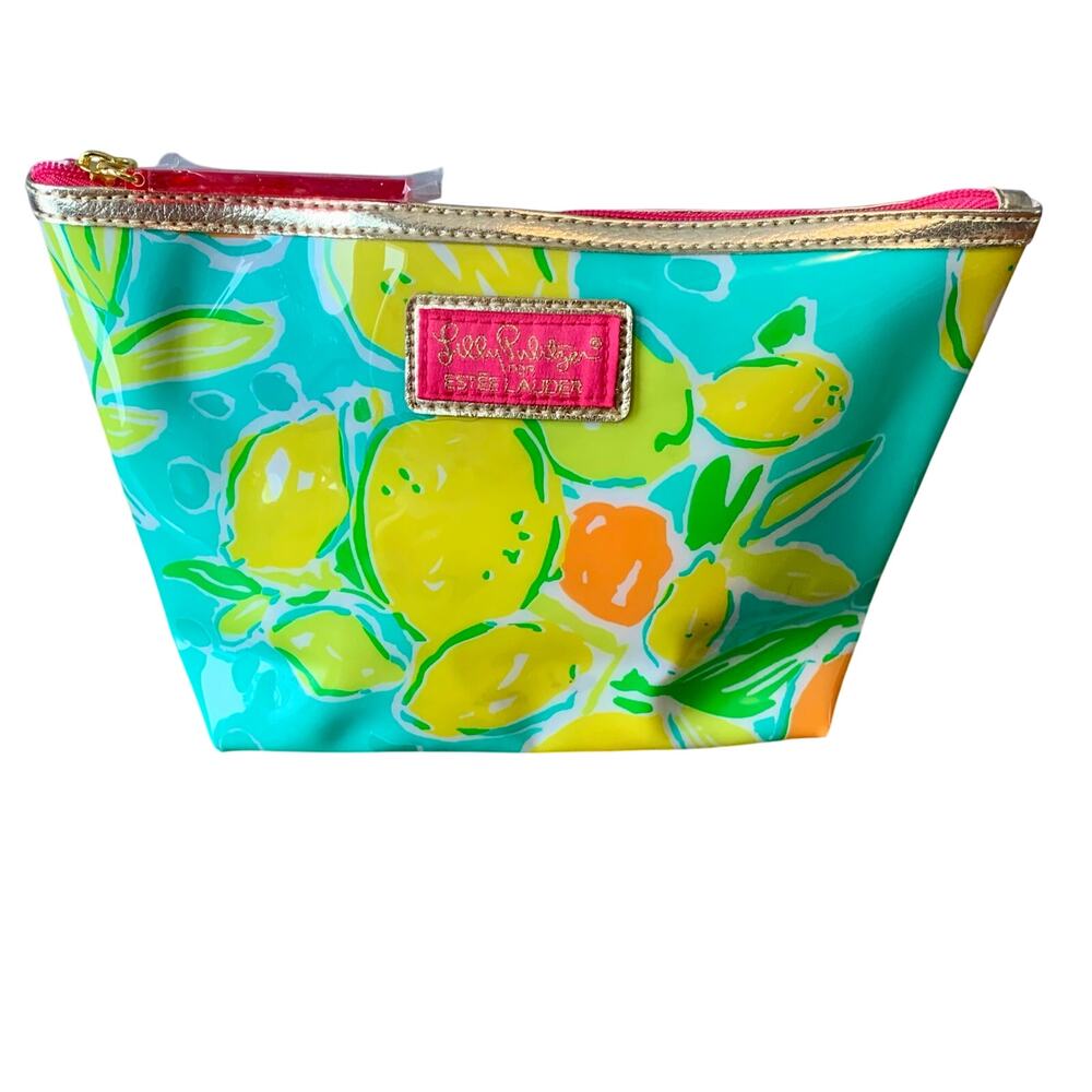 Lily Pulitzer Estee Lauder PVC Plastic Cosmetic Makeup Bag Clutch Floral Green
